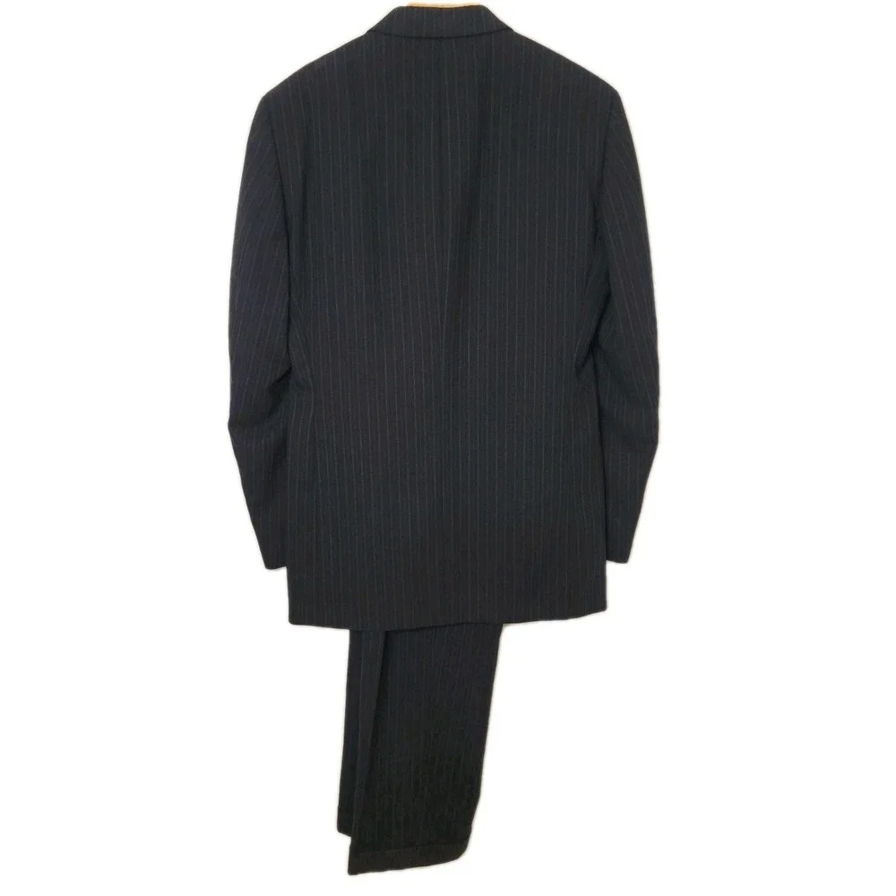 Nautica 2 Piece Suit 42L Navy Pinstripe‎ Jacket Pant 33x33 Pleated Cuff Wool